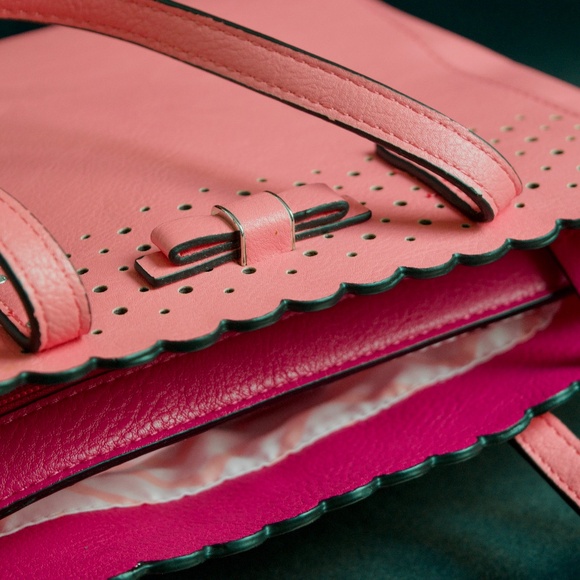 Coral Pink Faux Leather Small Tote Bag Candie’s by Fergie - Picture 7 of 17